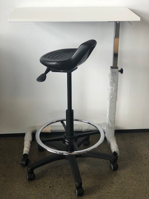 Perching Stool 200mm Drafting Stool with footring with Standard Castors Damba Chairs